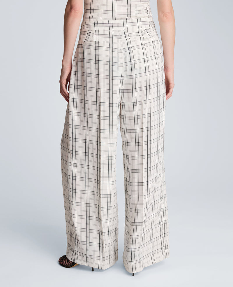 Kenneth Cole - High Rise Fly Front Wide Leg Triple Pleat Lined Plaid Pant WOMENS PANTS for Women
