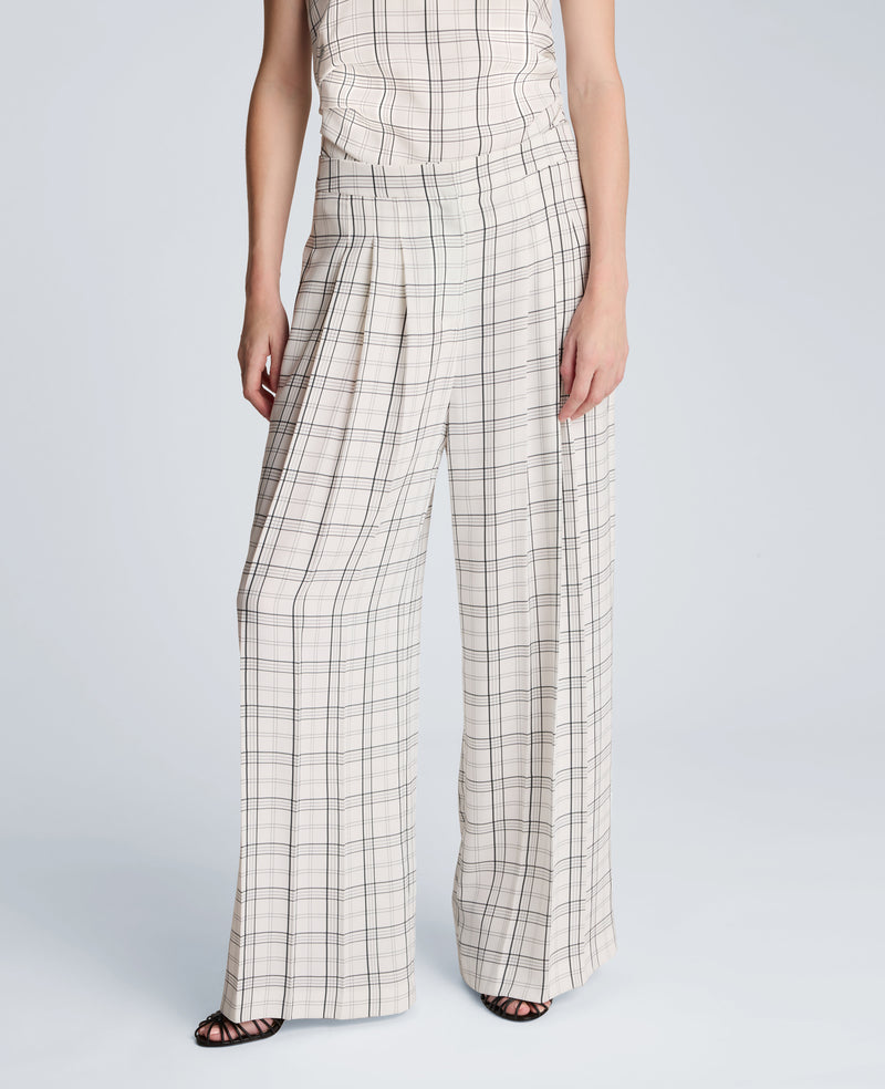 Kenneth Cole - High Rise Fly Front Wide Leg Triple Pleat Lined Plaid Pant WOMENS PANTS for Women