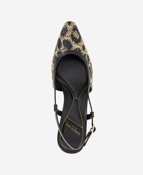(取寄) ケネスコール ニューヨーク レディース マーサ Kenneth Cole New York women Martha Natural/Black Raffia Martha Leopard Raffia Kitten Heel Slingback