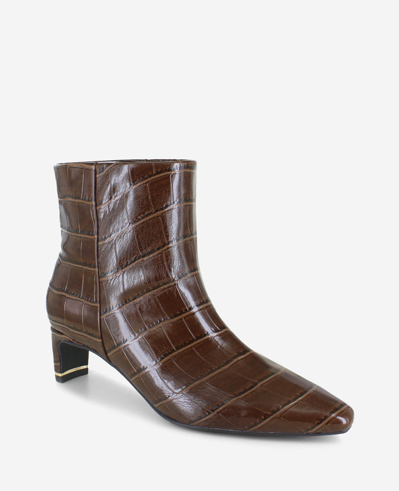 Shop Miranda Chocolate Croco Heel Bootie | Kenneth Cole