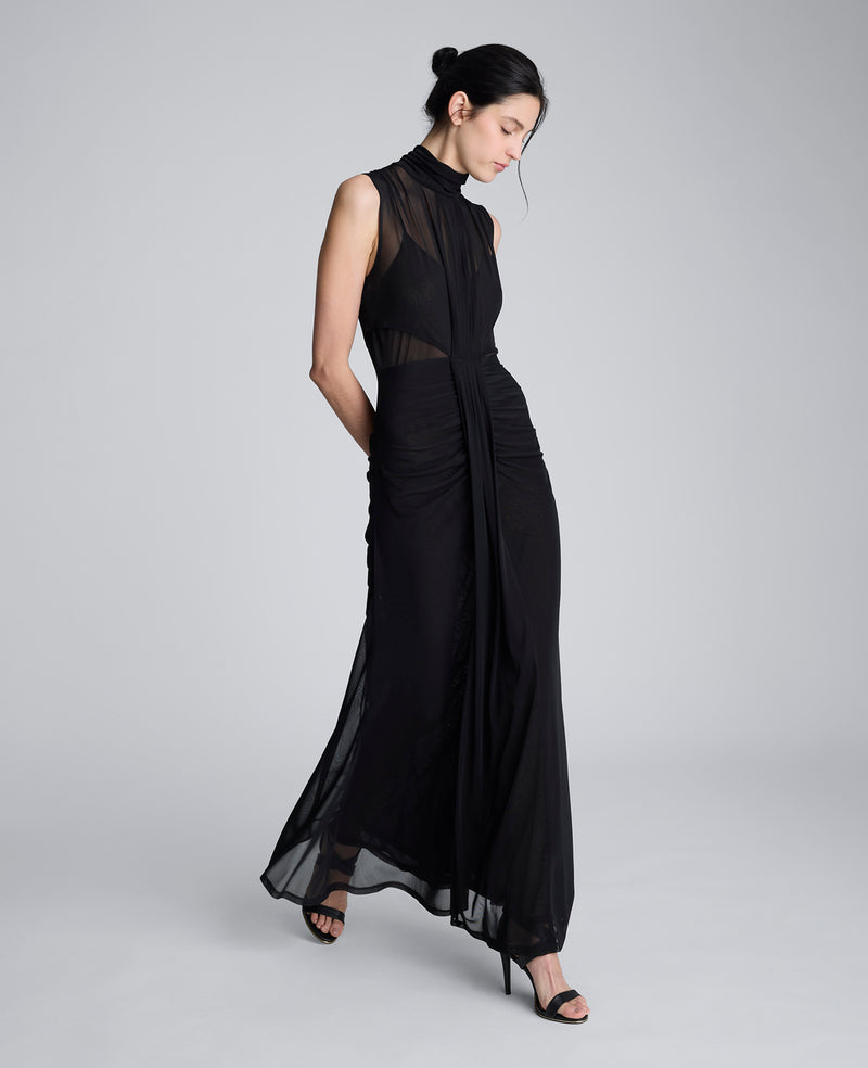 Kenneth Cole - Solid Mesh Pleated Bodice Maxi Dress WOMENS DRESS for Women