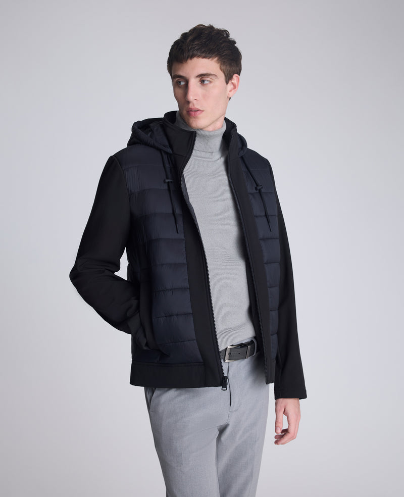 Kenneth Cole - Mixed Media Hooded Soft Shell Jacket MENS OUTERWEAR for Men