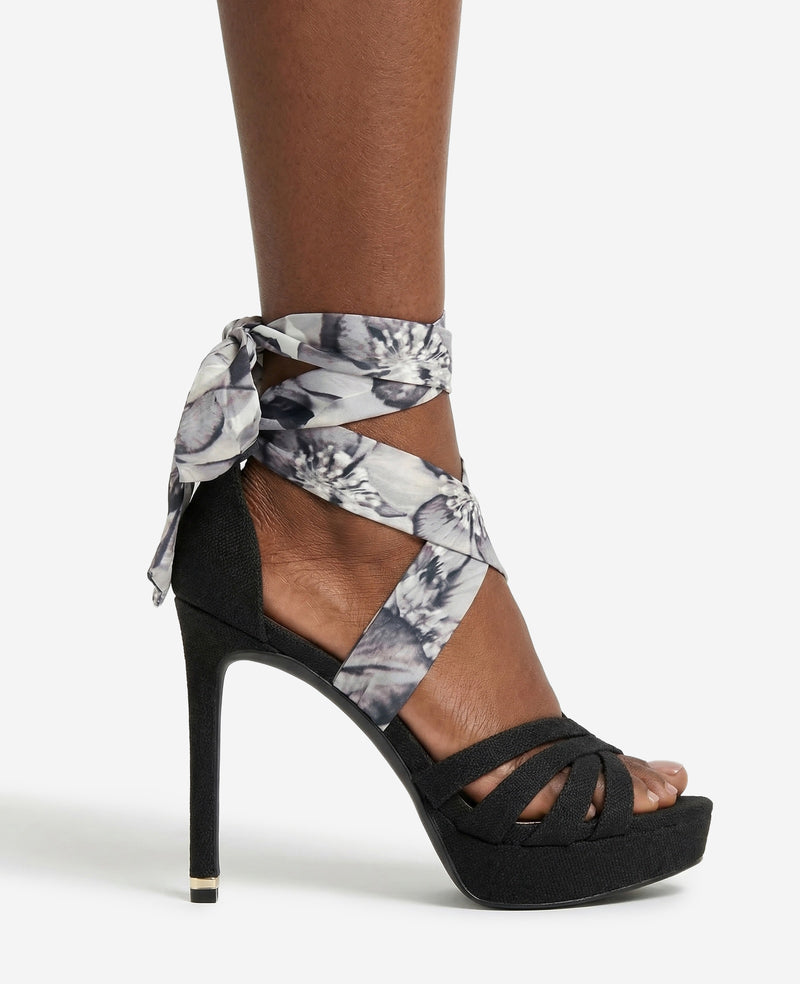 Kenneth Cole - Nikkii Printed Fabric Wrap Around Platform Heel WOMENS HEELS for Women