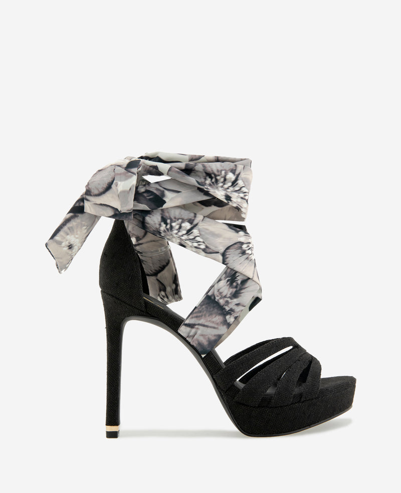 Kenneth Cole - Nikkii Printed Fabric Wrap Around Platform Heel WOMENS HEELS for Women