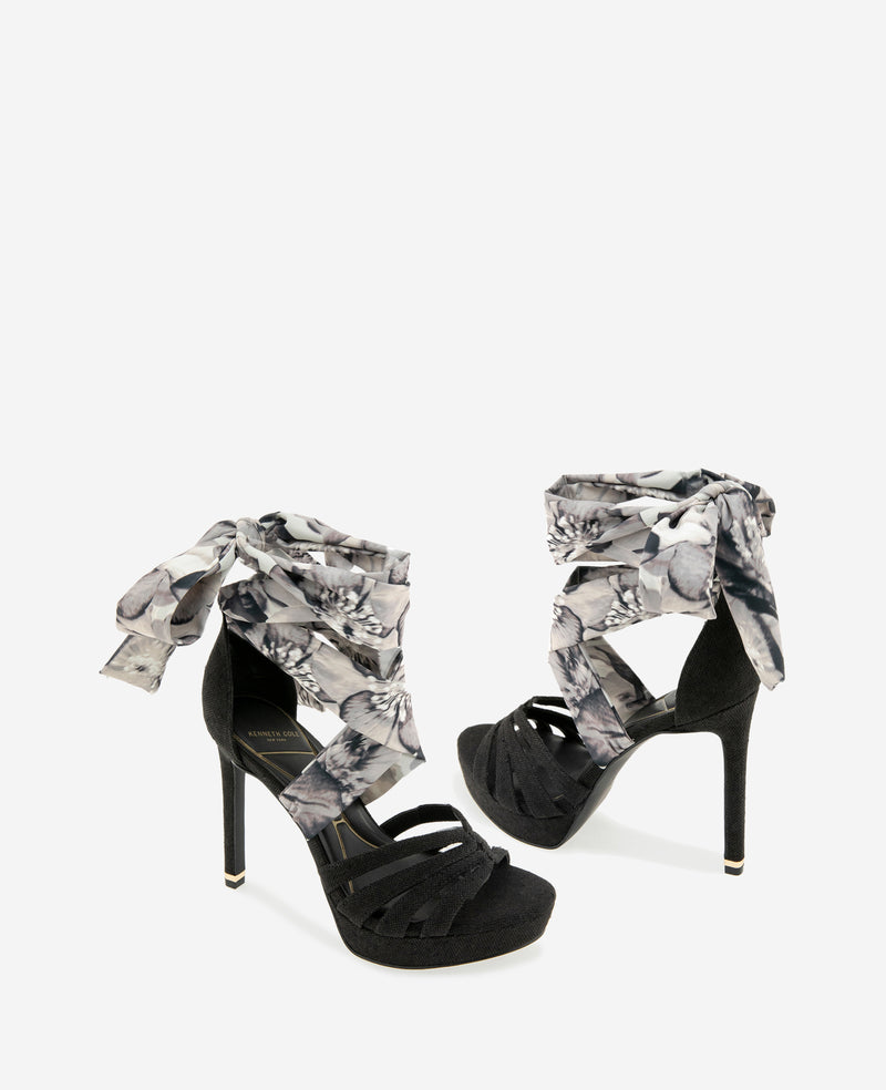 Kenneth Cole - Nikkii Printed Fabric Wrap Around Platform Heel WOMENS HEELS for Women