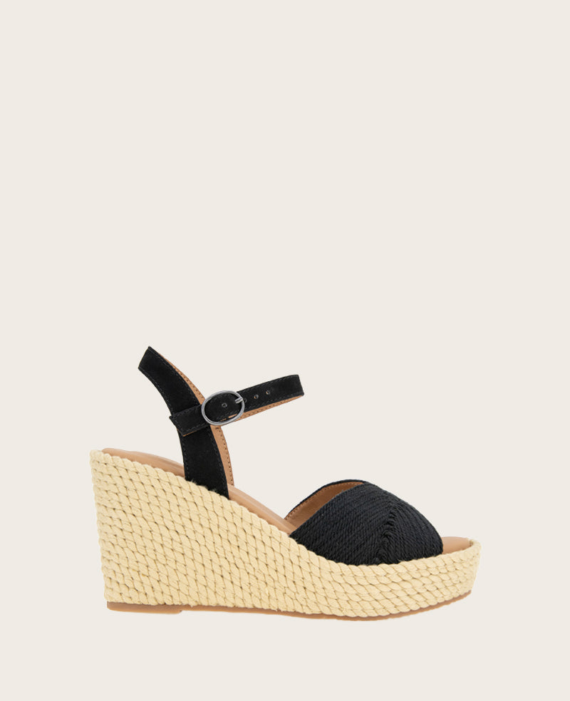 Gentle Souls Women's Nola Espadrille Wedge Sandals - Black Fabric
