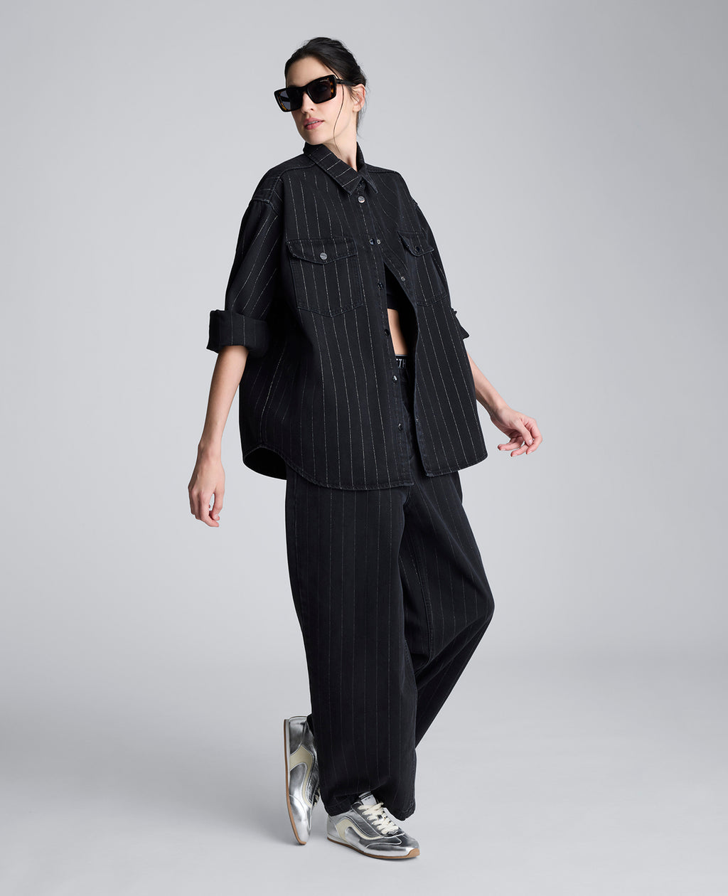 Kenneth Cole - Oversized Denim Metallic Pinstripe Shacket WOMENS DENIM for Women 