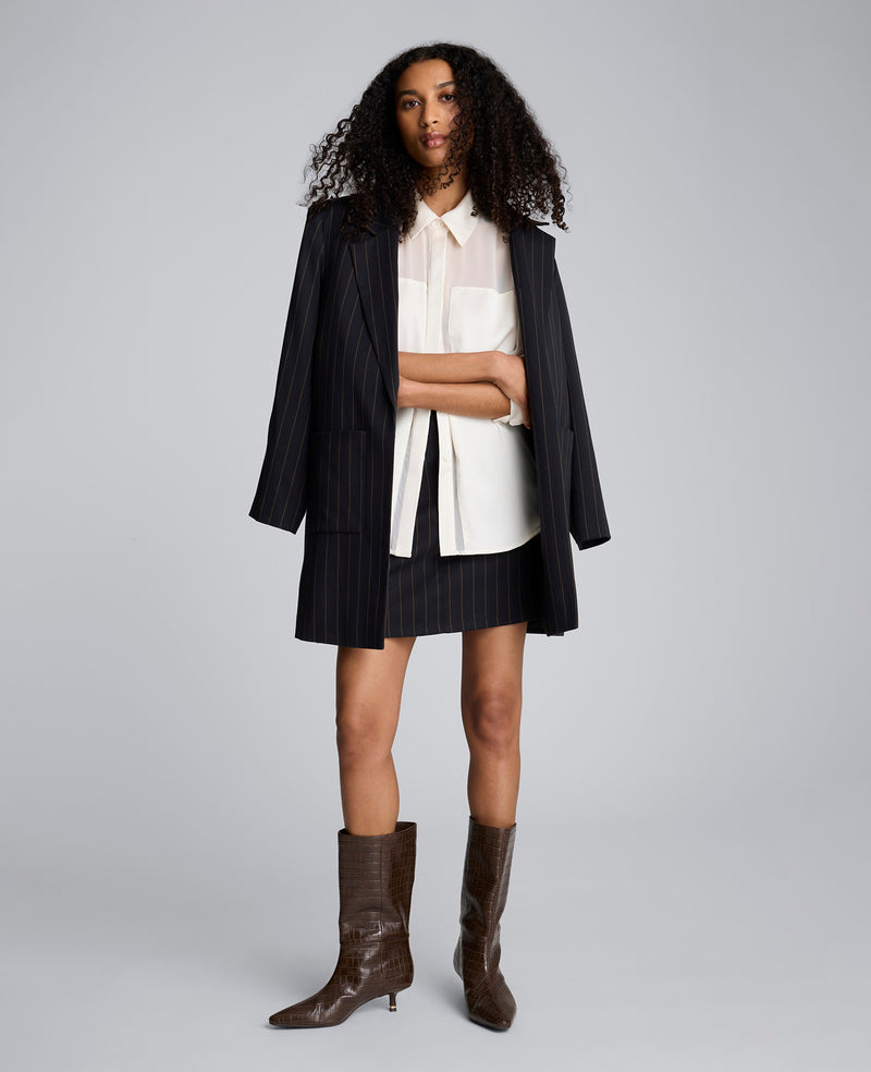 Kenneth Cole - Pinstripe Patch Pocket Open Front Jacket WOMENS JACKET for Women