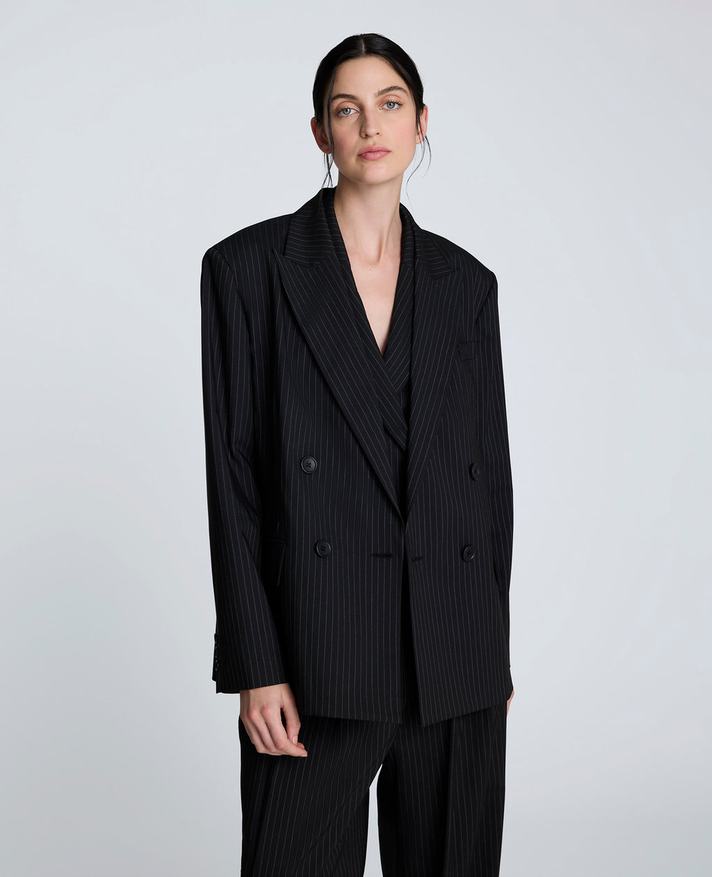 Kenneth Cole - Pinstripe Double Breasted Boyfriend Jacket WOMENS JACKET for Women 