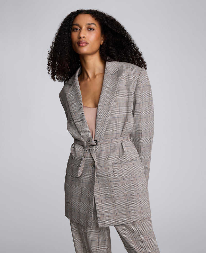 Kenneth Cole - Plaid One Button Belted Jacket WOMENS JACKET for Women