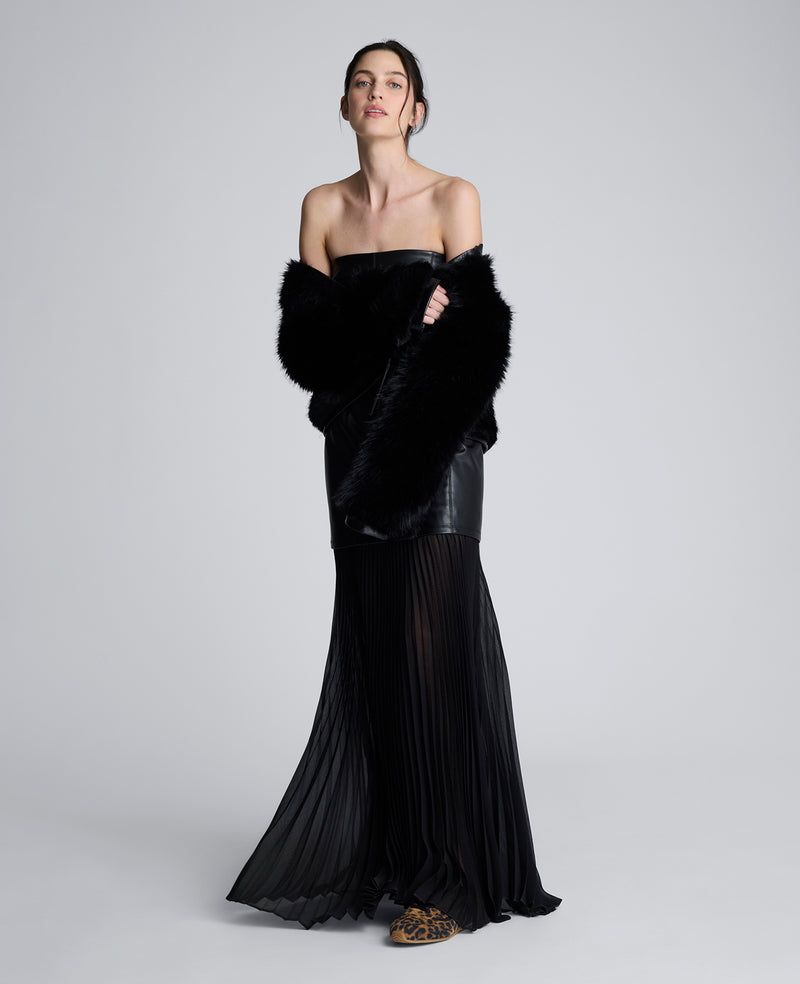 Kenneth Cole - Faux Leather Mixed Media Pleated Maxi Dress WOMENS DRESS for Women