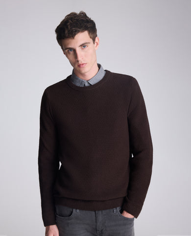 Shop Popcorn Crew Sweater: Dark Brown Textured Knit | KC
