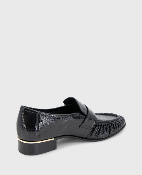 Shop Reece Black Crinkle Patent Penny Loafer | Kenneth Cole