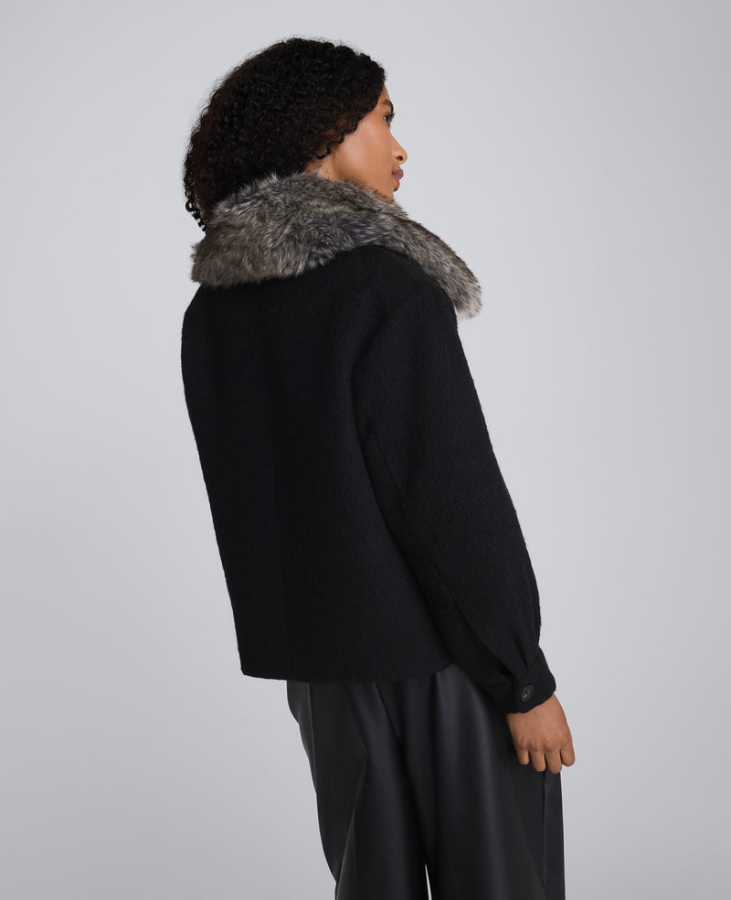 Kenneth Cole - Brushed Wool Removeable Faux Fur Collar Cropped Peacoat WOMENS JACKET for Women