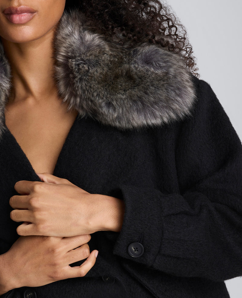 Kenneth Cole - Brushed Wool Removeable Faux Fur Collar Cropped Peacoat WOMENS JACKET for Women