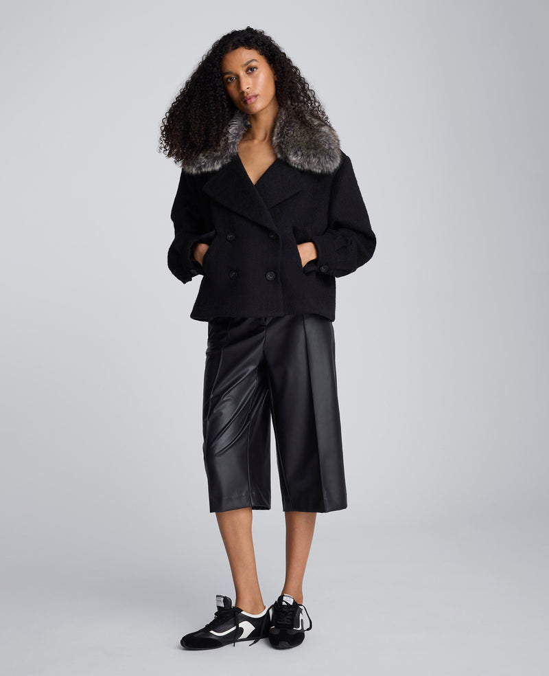 Kenneth Cole - Brushed Wool Removeable Faux Fur Collar Cropped Peacoat WOMENS JACKET for Women