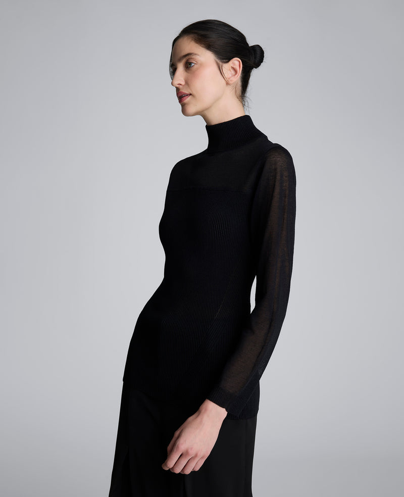 Kenneth Cole - Long Sleeve Mockneck Sweater with Sheer Placket WOMENS SWEATER for Women