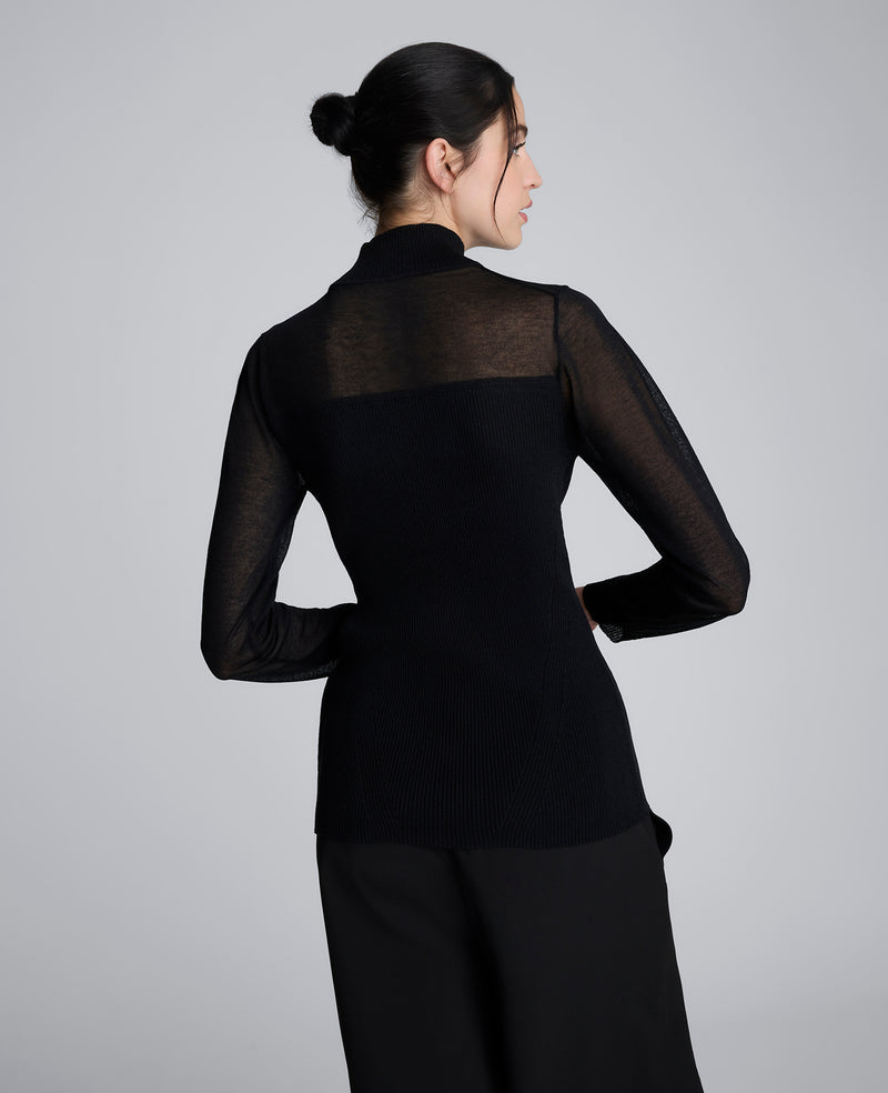 Kenneth Cole - Long Sleeve Mockneck Sweater with Sheer Placket WOMENS SWEATER for Women