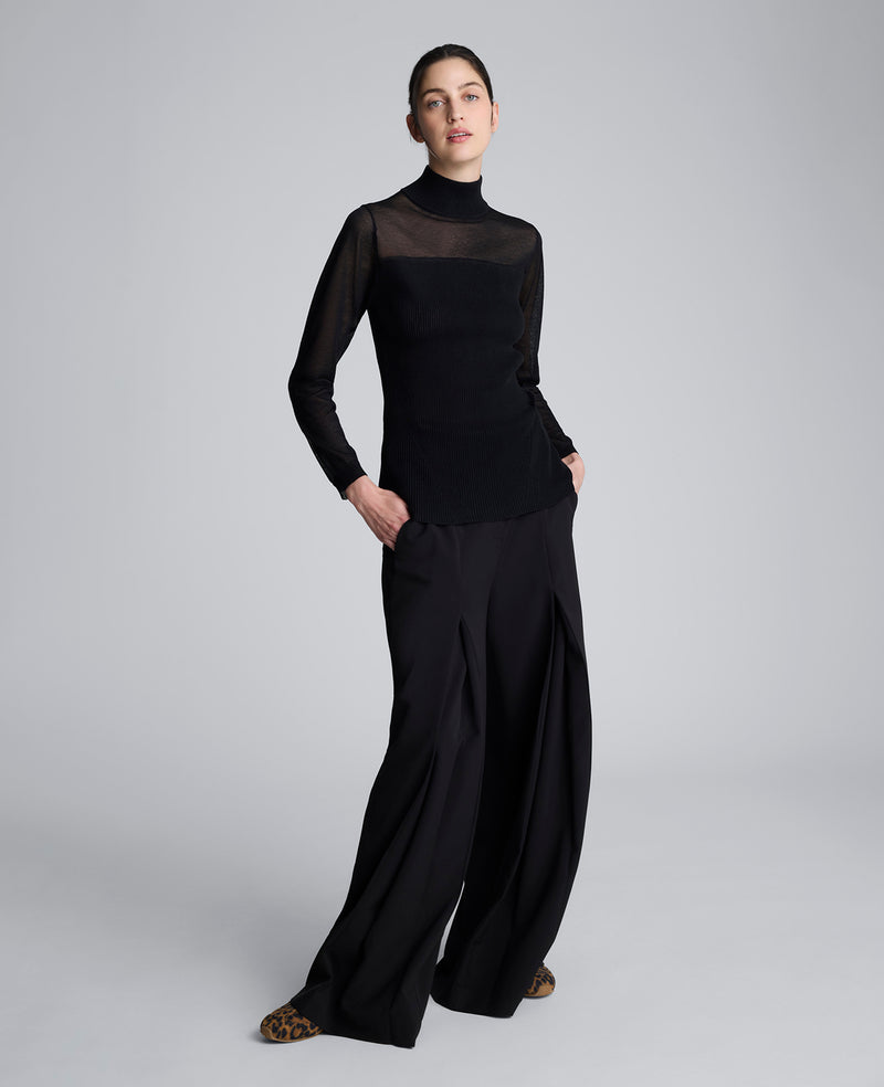 Kenneth Cole - Long Sleeve Mockneck Sweater with Sheer Placket WOMENS SWEATER for Women