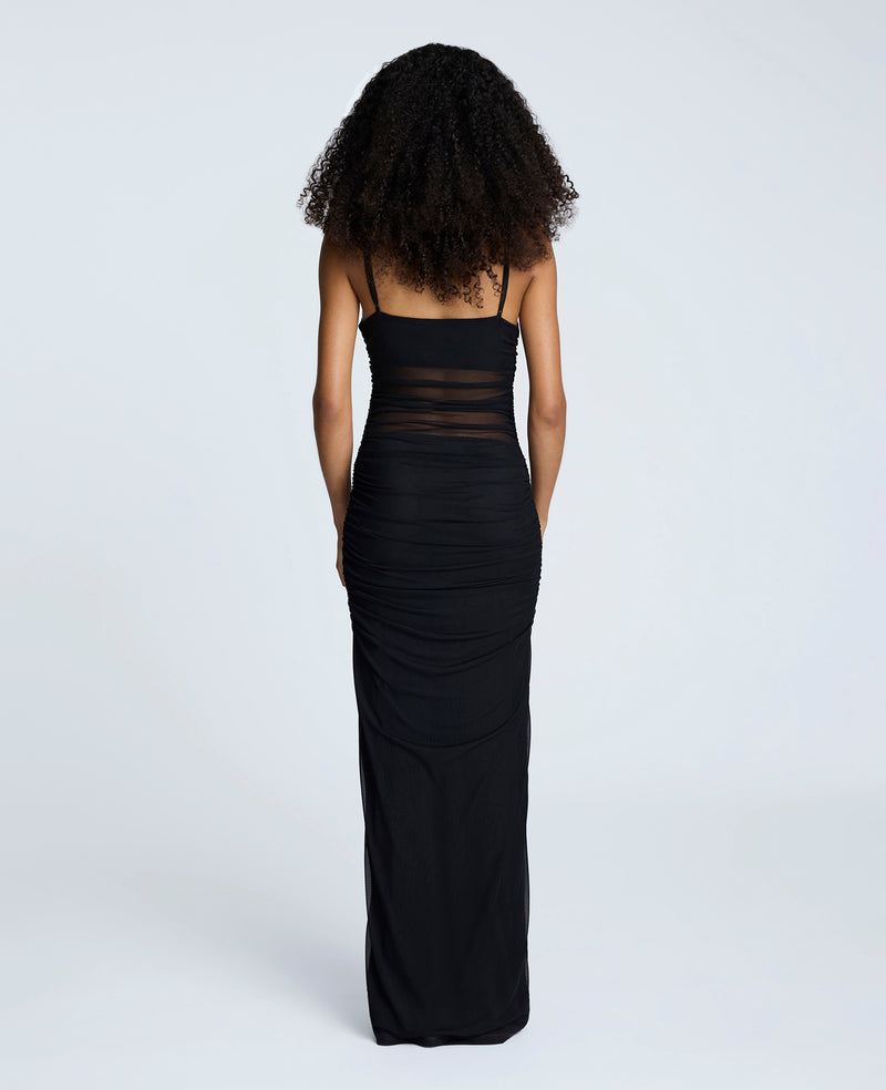 mesh back maxi dress Jasmyn Hot Fix Maxi Dress With Mesh Back / Chocolate | MESHKI
