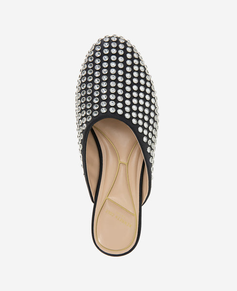 Saddie Black Mule – Rhinestone Studs & Cushion Comfort | KC