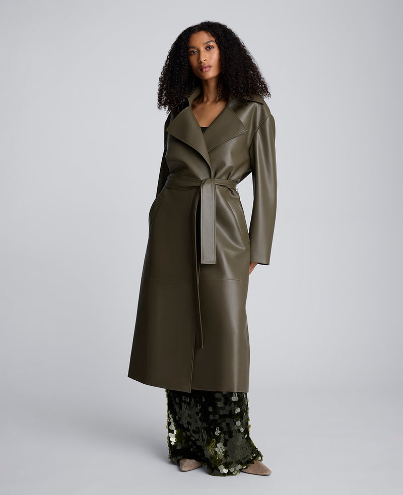 Seamed Vegan Leather Trench Jacket
