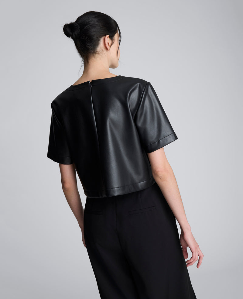 Kenneth Cole - Faux Leather Short Sleeve Cropped Tee WOMENS TOPS for Women