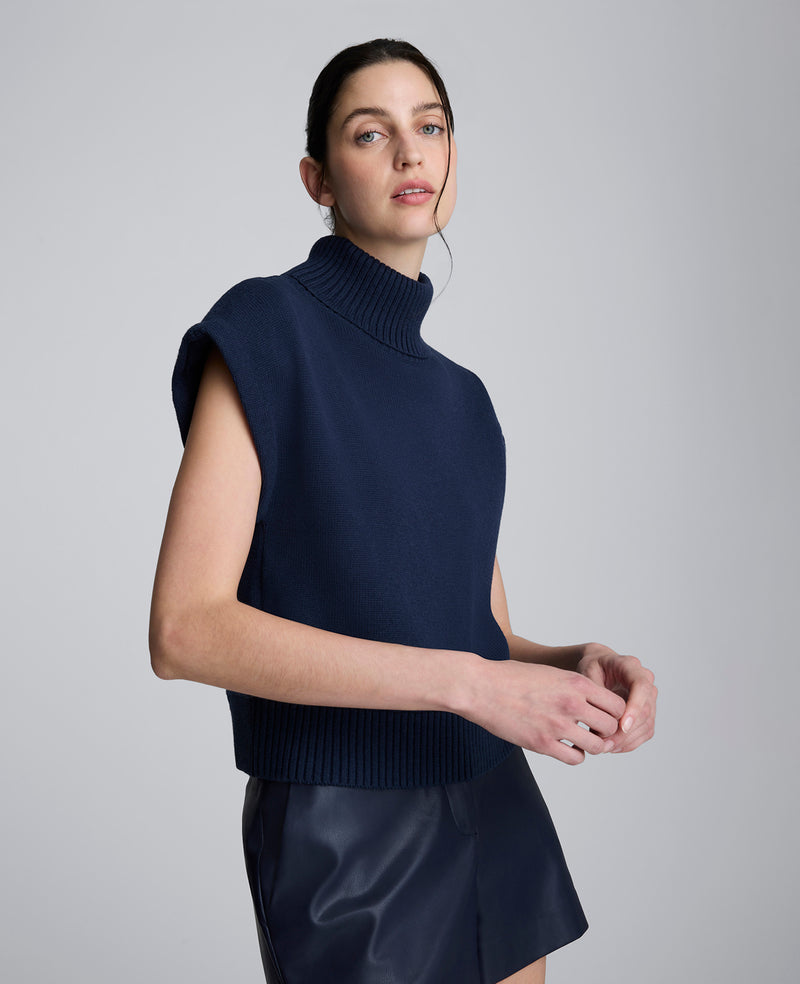 Sleeveless Mockneck Sweater with Shoulder Pads