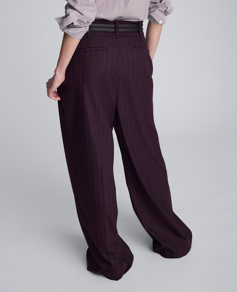 Kenneth Cole - Pinstripe Wide Leg Double Belted Pant WOMENS PANTS for Women