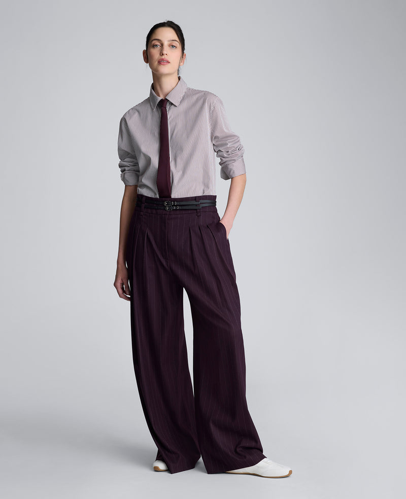 Kenneth Cole - Pinstripe Wide Leg Double Belted Pant WOMENS PANTS for Women