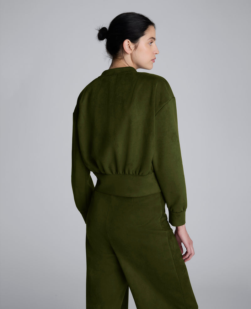 Kenneth Cole - Faux Suede Shoulder Pleated Long Sleeve Knit Pullover WOMENS KNITS for Women