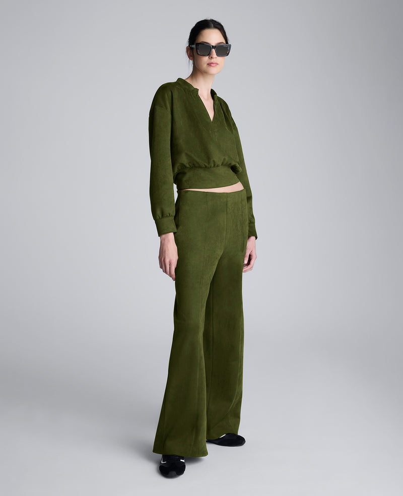 Kenneth Cole - Faux Suede Shoulder Pleated Long Sleeve Knit Pullover WOMENS KNITS for Women