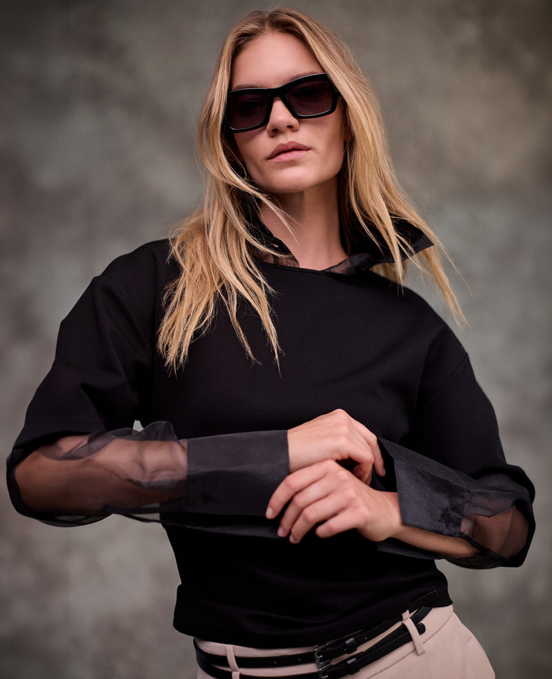 Kenneth Cole - Oversized Button Front Sheer Organza Shirt with Long Sleeves WOMENS SHIRTS for Women