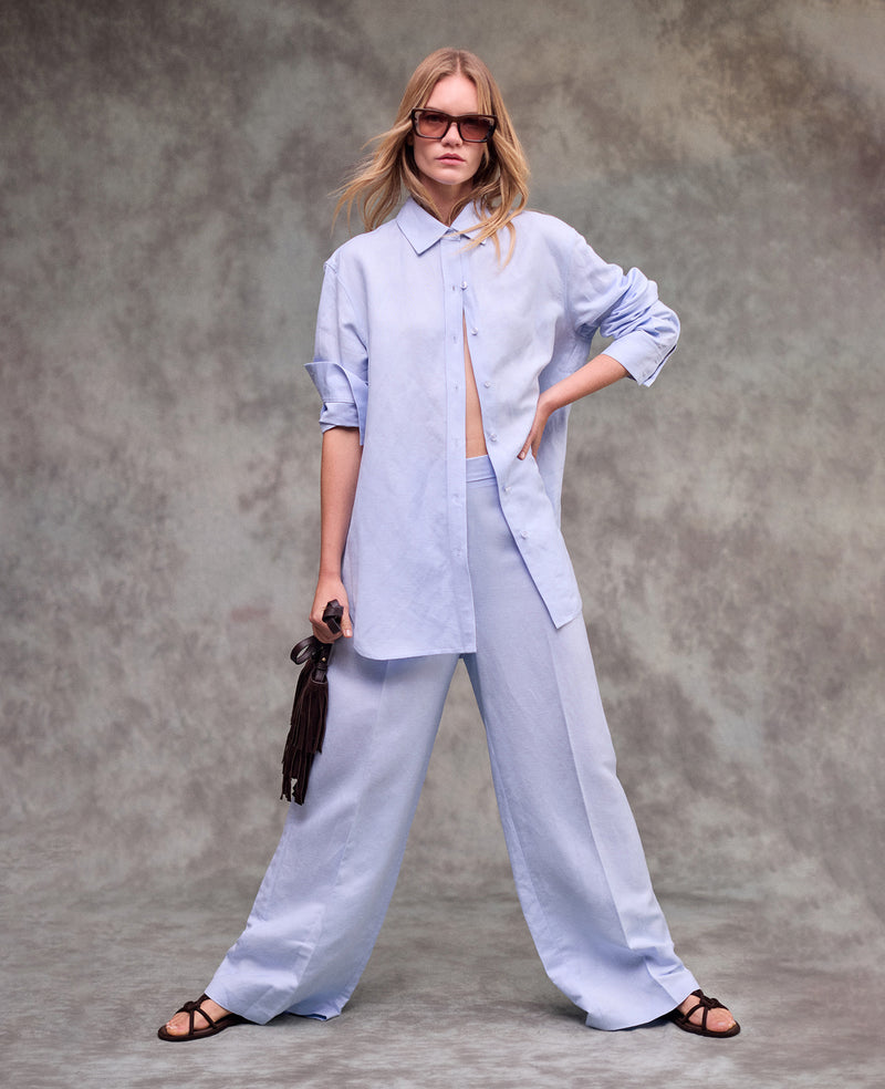 Fly Front High Rise Wide Leg Pintuck Pant