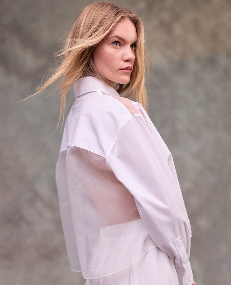 Kenneth Cole - Crop Poplin Shirt with Combo Panels WOMENS SHIRTS for Women