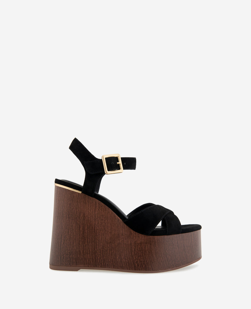 Kenneth Cole Women's Taelyn Suede Sandal - Black - Wedge Sandals - 7.5 Kenneth Cole Women's Taelyn Suede Sandal - Black - Wedge Sandals - 7.5