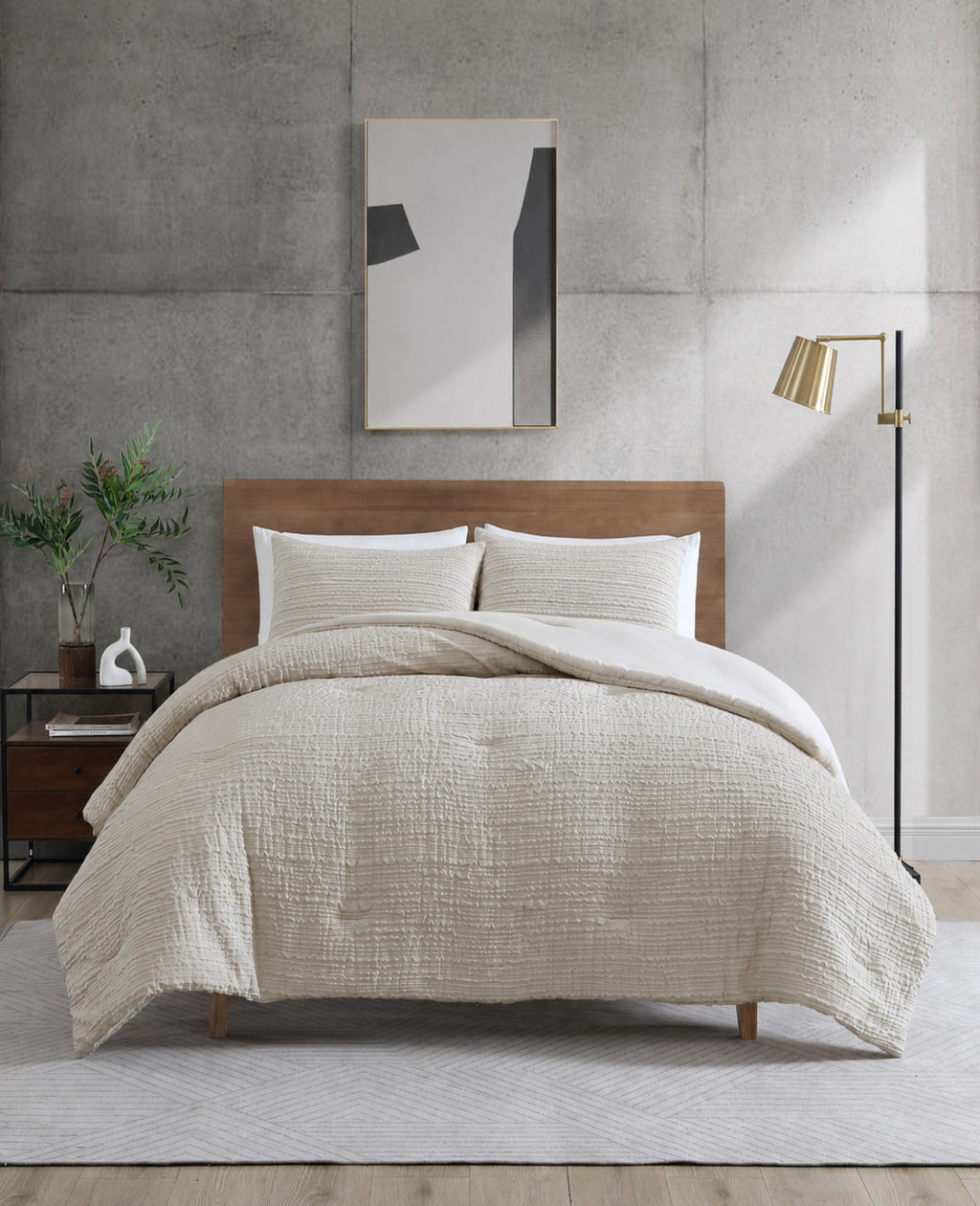 Kenneth Cole - Serenity Wavy Lines Beige Comforter Set HOME BEDDING 