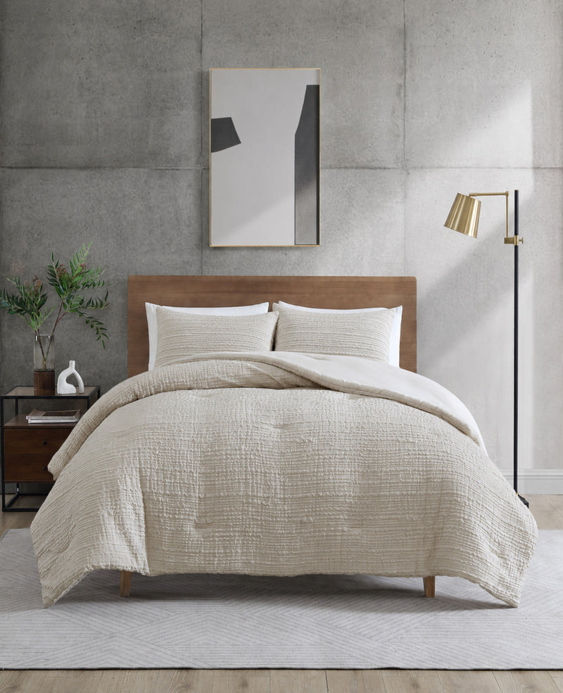 Kenneth Cole - Serenity Wavy Lines Beige Comforter Set HOME BEDDING