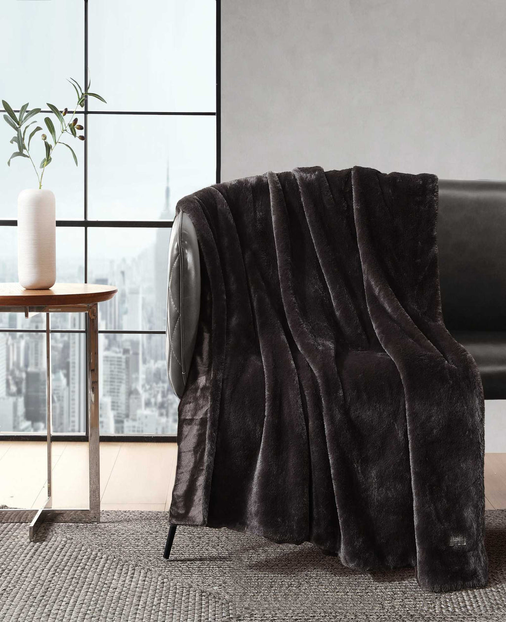 Kenneth Cole - Faux Fur Solid Throw Blanket Bedding 