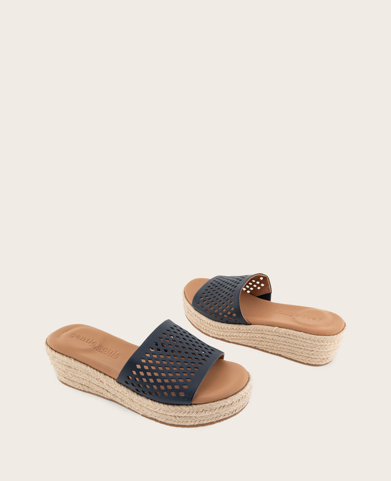 Kenneth Cole - GENTLE SOULS - Vandy Perforated Leather Espadrille Wedge Sandal WOMENS SANDAL for Women