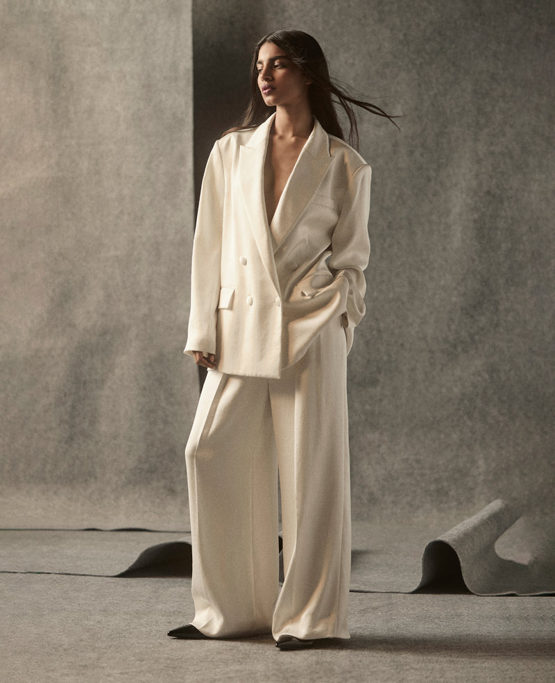 Kenneth Cole - Satin High Rise Fly Front Double Pleated Wide Leg Pant WOMENS PANTS for Women