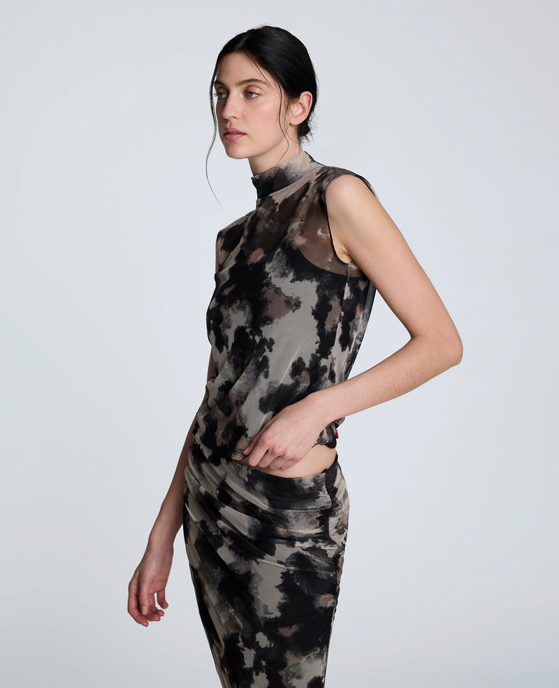 Kenneth Cole - Side Rouched Printed Mesh Top WOMENS KNITS for Women