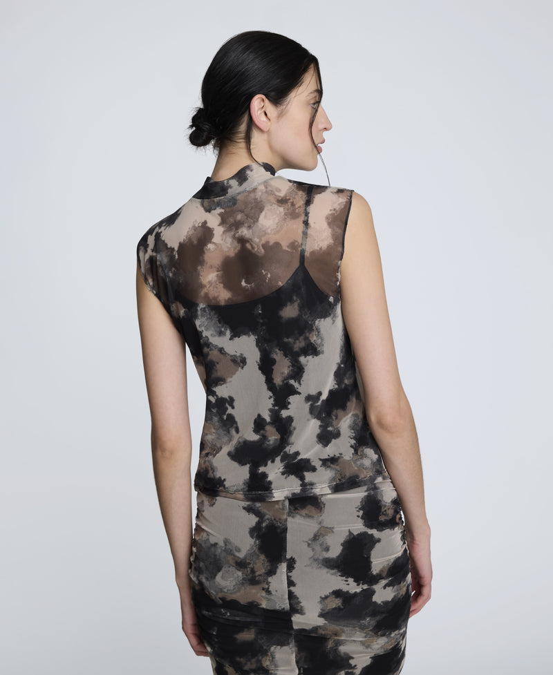 Kenneth Cole - Side Rouched Printed Mesh Top WOMENS KNITS for Women