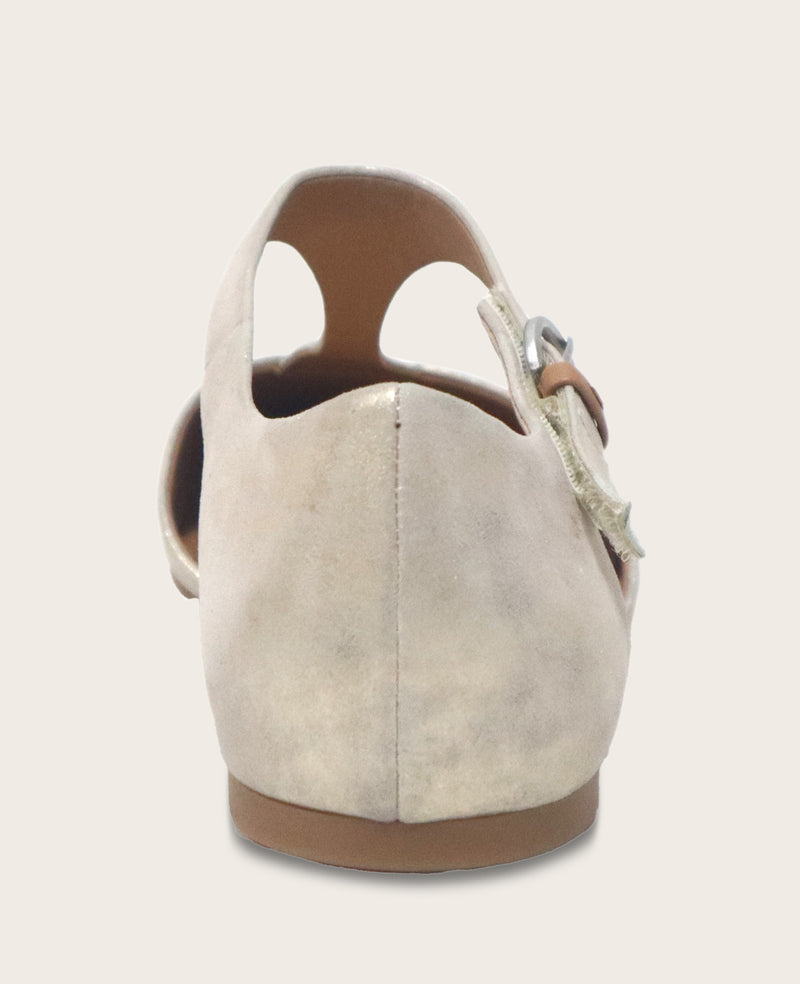 ●SUAVE GOTTI Wyatt Metallic T-Strap Flat in Gravel | Gentle Souls KC