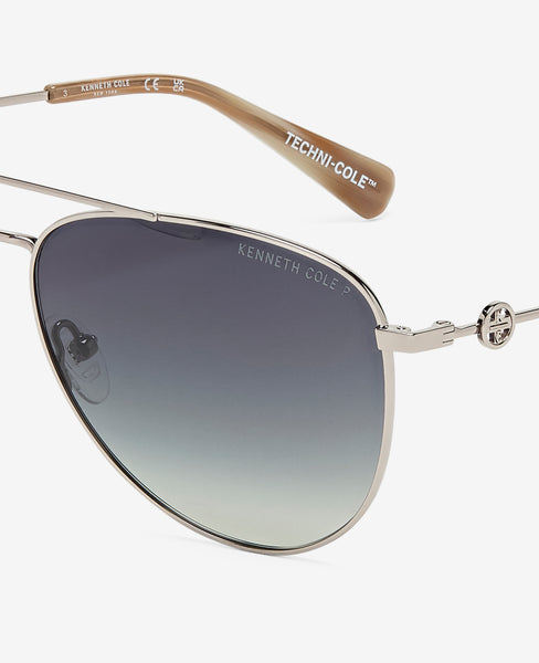 Kenneth Cole Silver Frame Aviator Sunglasses with Dark Gradient Lenses Unisex Kenneth Cole Aviator Silver Metal Sunglasses Dark Blue  main image 3