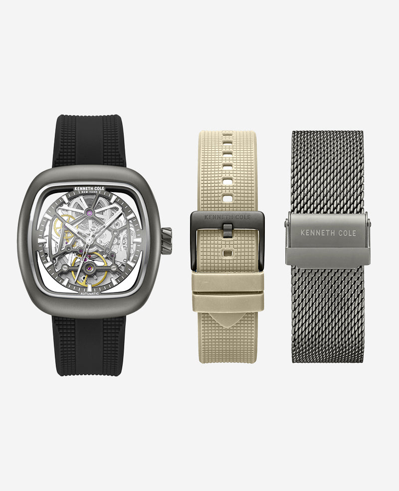 Kenneth Cole - Skeleton Automatic Bracelet Watch with 3-Strap Set MENS WATCHES for Men