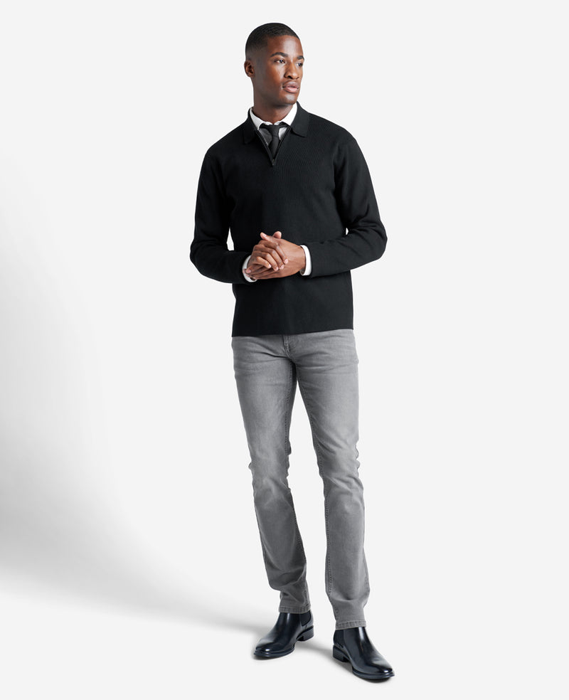Kenneth Cole | Long Sleeve Polo Sweater in Black, Size: 2XL Kenneth Cole | Long Sleeve Polo Sweater in Black, Size: 2XL