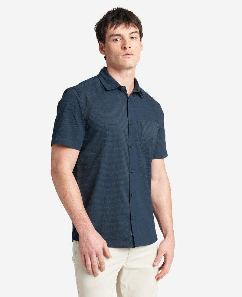 Slim Fit Short-Sleeve Mixed-Media Shirt