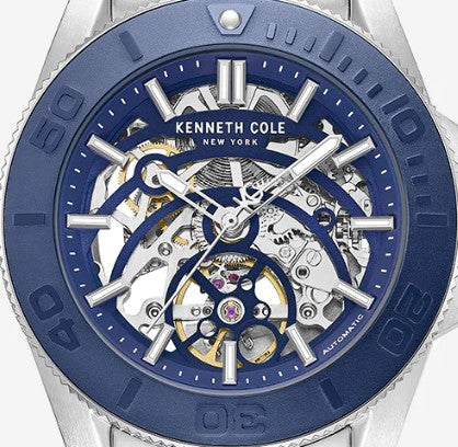 Kenneth Cole - Skeleton Automatic Blue Contrast Dial Bracelet Watch MENS WATCHES for Men