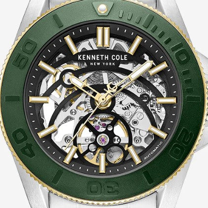 Skeleton Automatic Green Contrast Dial Bracelet Watch
